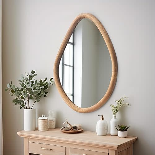 sawsile Irregular Wall Mirror,Nature Wood Asymmetrical Mirror,21x26” Modern Vanity Farmhouse Organic Mirror for Bathroom,Bedroom,Living Room,Washroom