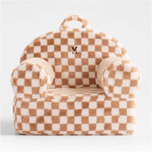 Personalized Large Sesame Brown and Cream Checkered Faux Fur Kids Lounge Nod Chair