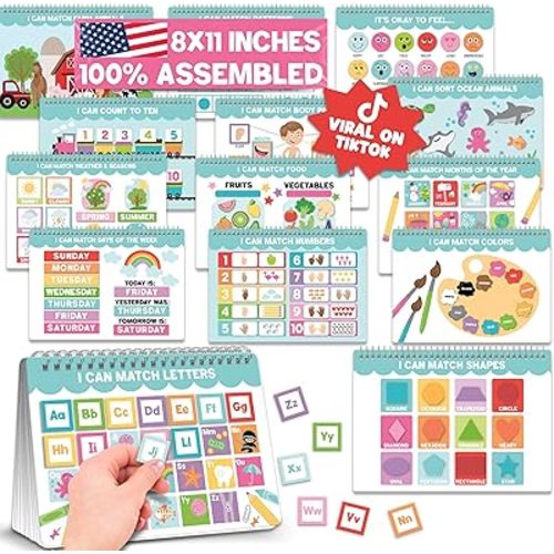 Hadley Designs My First Busy Book Toddlers 3-5, Montessori Preschool Learning Activities, 174 Pieces Velcro Busy Book, Travel Toys Airplane Car, Autism Sensory Toys, Gift 3 4 5 Year Old Boys & Girls