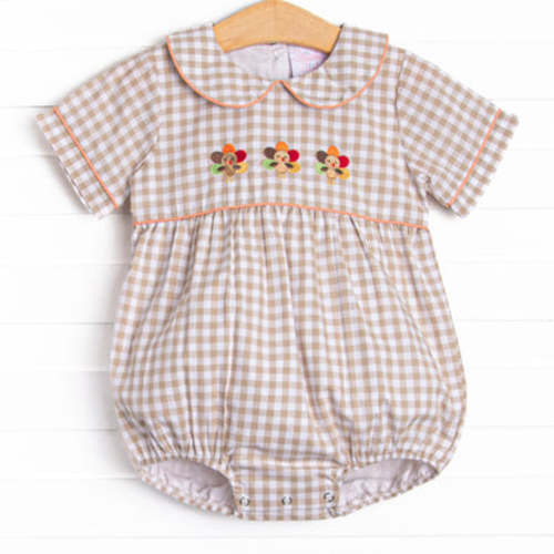 Thanksgiving Day Embroidered Boy Bubble, Tan – Stitchy Fish