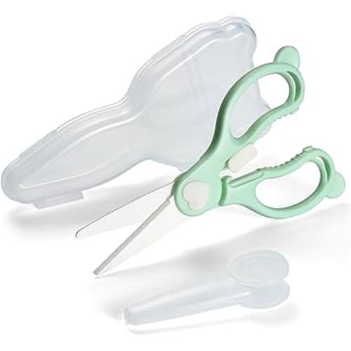 Ceramic Scissors for Baby Food Cutting, Safety Healthy BPA Free Toddler Feeding Shears with Safety Lock, Protective Blade Codver and Portable Travel Case-Green