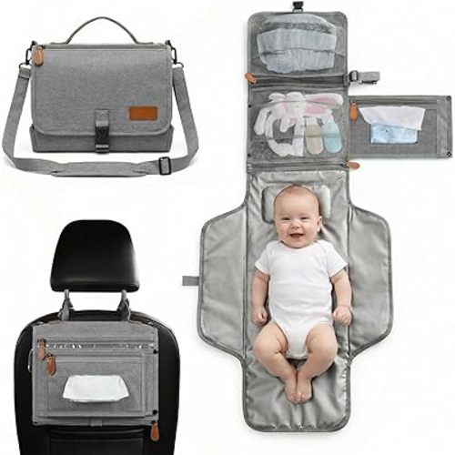 UBRAVOO Portable Diaper Changing Pad - Baby Diaper Changer Travel Bag with Wipes Pocket, Smart Design Portable Changing Mat, Infant Travel Station Kit, Gift for Newborn Girl & Boy (Grey)