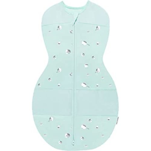 Happiest Baby Sleepea 5-Second Swaddle - 100% Organic Cotton Baby Swaddle Blanket - Doctor Designed Promotes Healthy Hip Development (Teal Planets, Small)