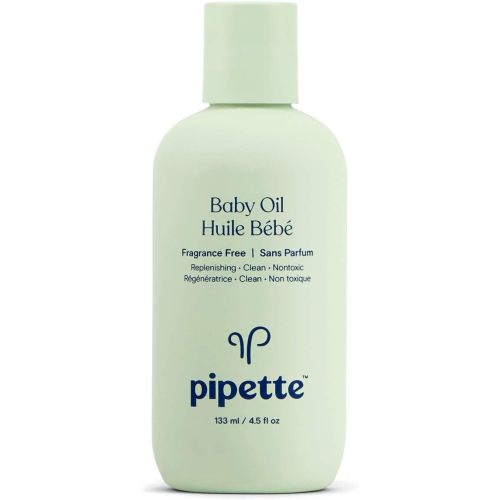 Pipette Baby Oil, Nurture, Moisturize Baby Skin, Vitamin E, Sensitive, Dry Skin, Fragrance Free with Renewable Plant-Derived Squalane, 4.5 fl oz