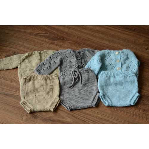 Handknit Newborn Photo Outfit Set, Baby Knit Romper and Sweater, Soft Wool Baby Photography Clothes, Gender Neutral Props