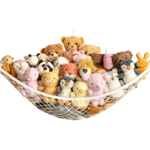 Stuffed Animal Storage Hammock Net Corner - Large Toy Hammock Net for Stuffed Animals Room Decor - Cute Stuff Animal Organizer Holder for Plush Plushie - Kids Baby Nursery Wall Bedroom Home Decor
