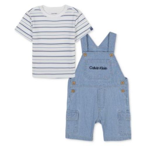 Baby 2-Pc. Set Striped T-Shirt & Denim Cargo Shortall
