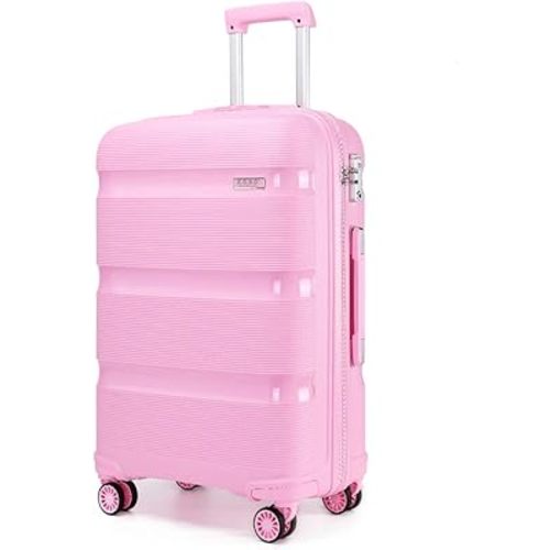 Kono Carry On Luggage Hard Shell Travel Trolley 4 Spinner Wheels Lightweight Polypropylene Suitcase with TSA Lock (Checked-Large 28-Inch, Pink)