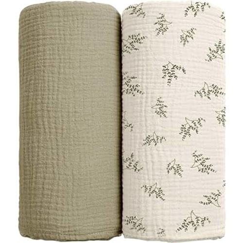 lulumoon Baby Muslin Swaddle Blankets: Soft Receiving Blanket for Newborn - Cotton Swaddling Blanket for Neutral 2Pack(Leaf Autumn)