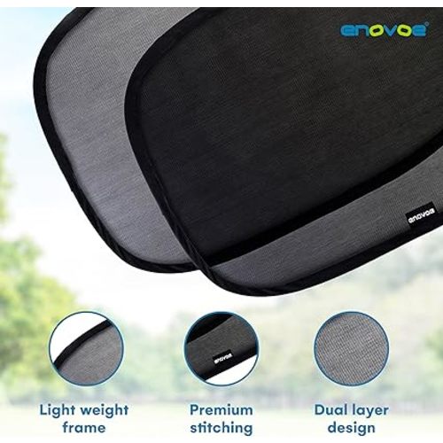 2-Pack Car Window Shades by Enovoe - 19 x 12 in Side Window Cover for SUVs, Sedans, and Trucks - Protects Baby from UV Rays and Glare - Cling Design for Easy Use - Plain
