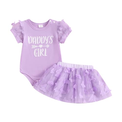 Hnyenmcko Newborn Infant Baby Girl Clothes Romper Skirt Set Short Sleeve Romper + 3D Butterfly Tutu Skirt Cute Clothes Set
