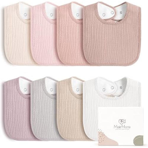 MairMore Muslin Baby Bibs, Drool Bibs for Boys and Girls, 8-Pack