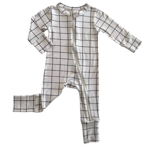 2-Way Convertible Zip Romper, Natural/Black Windowpane