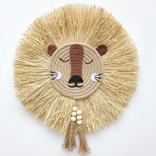 Boho Handmade Lion Head Nursery Wall Decor Safari Jungle Theme Wall Hanging Art For Baby Girl Boy Bedroom