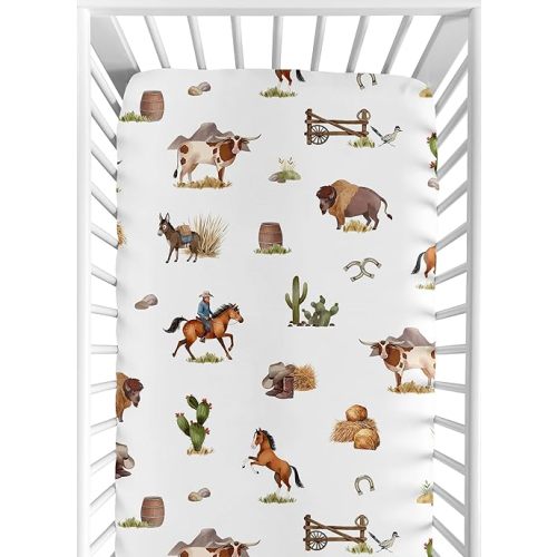 Sweet Jojo Designs Western Cowboy Boy Baby Fitted Crib Sheet Infant Newborn Nursery Toddler Bed Room Standard Mattress Wild West Southern Charm Country South Horse Steer Cow Farm Animal Desert Cactus