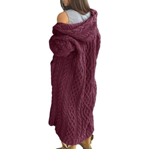 NIUBIA Womens Casual Long Sleeve Open Cardigan Warm Hooded Outwear Coat Cable Knit Long Cardigan Sweaters with Pockets