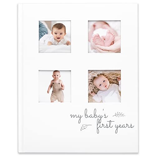 Baby Memory Book First 5 Years Journal - Modern Minimalist Hardcover 66 Pages First Year Milestone Newborn Journal for Boys, Girls - Baby Scrapbook - Baby Album And Memory Book (Alpine White)