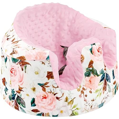 DILIMI Minky Seat Cover Compatible with Bumbo Seat, Removable Ultra Soft Comfortable Warm Seat Slipcover for Baby Girl and Boy, Pink Flower