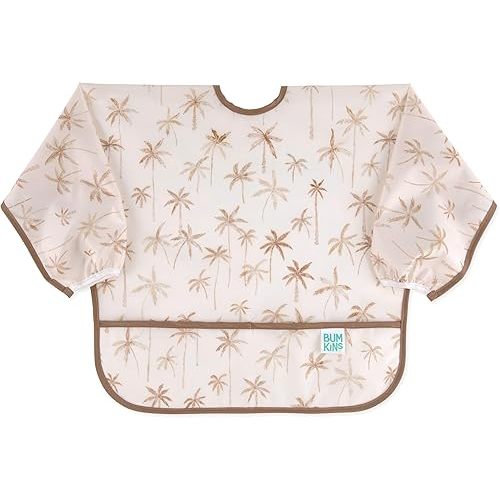 Bumkins Sleeved Bib for Girl or Boy, Baby and Toddler for 6-24 Mos, Essential Must Have for Eating, Feeding, Baby Led Weaning Supplies, Long Sleeve Mess Saving Food Catcher, Soft Fabric, Palm Trees