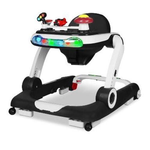 Kinder King 5-in-1 Baby Walker with Music & Lights, Activity Center for Toddler, Adjustable Height, Safety Bumper, Black