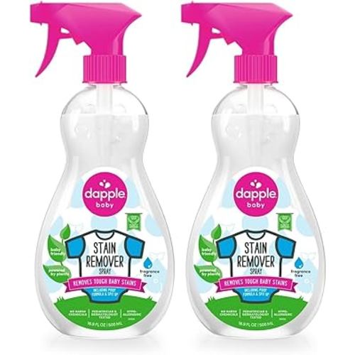 Stain Remover Spray by Dapple Baby, Fragrance Free, 16.9 Fl Oz Spray Bottle - Plant-Based & Hypoallergenic - Baby Laundry Stain Remover for Clothes & Cloth Diapers (Pack of 2)