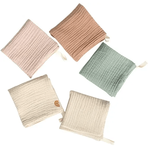 Baby Washcloths Muslin Cotton Face Towels, Soft and Absorbent Bath Towel, Saliva Towel, Burp Cloth, Handkerchief for Newborns Infants, 5 Pack
