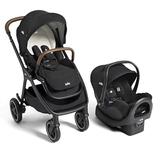Joie, Kava and Rue Travel System - 3-in-1 Stroller, Lightweight Infant Car Seat & Anti-Rebound Base, All-Wheel Suspension, Reversible Seat (Shale)