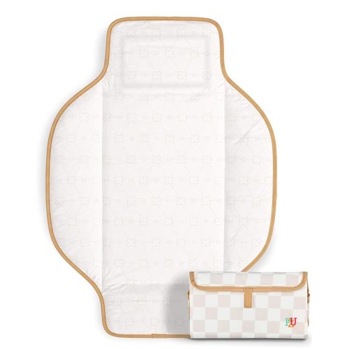 PZU Portable Diaper Changing Pad - Waterproof Travel Changing Mat with Built-in Pillow, Gifts for Baby Shower, Newborn Girls & Boys（Beige Checkers）