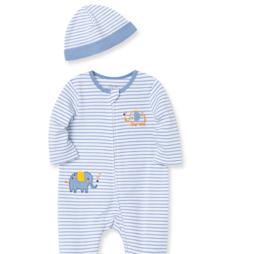 Elephant 2-Way-Zip Footed One-Piece And Hat