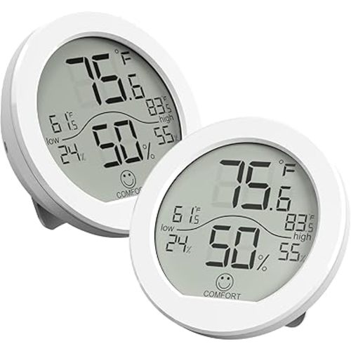 SECRUI Hygrometer Thermometer for Room Temperature Humidity Meter Indoor Thermometer Accuracy Calibration LCD Temperature Sensor with Maximum and Minimum Records, TH1, White, 2 Pack