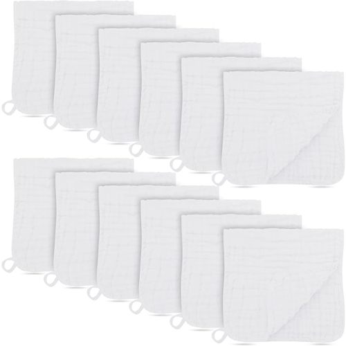 12 Pack Muslin Burp Cloths - Large 20" x 10", Ultra Absorbent 100% Cotton for Baby Drool and Messes - Soft, Gentle Baby Burp Rag for Boys & Girls -White