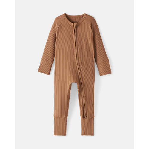 Little Sleepies- Chestnut Brown Ribbed Zippy