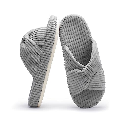 Chantomoo Slippers for Women Memory Foam House Bedroom Corduroy Bow Crossbands Slide Slipper Shoes Comfy Trendy Gift Slippers