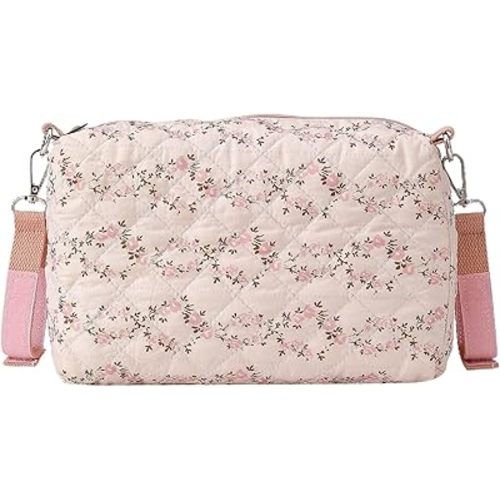 Stroller Diaper Bag Universal Stroller Organizer Accessory Quilted Small Diaper Bag Detachable Shoulder Strap Fit All Strollers (Pink floral)