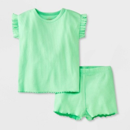 Baby Ruffle Ribbed Top & Bottom Set - Cat & Jack™, Color: Green, Size: 18M