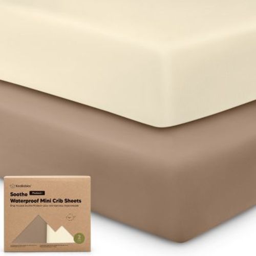 Keababies 2pk Soothe Waterproof Fitted Mini Crib Sheets For Girl, Boy, 100% Organic Soft Cotton Pack And Play Sheets (latte)