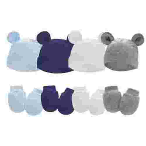 Tisoloow Cotton Newborn Hats for Unisex Hat for Newborn Infant Toddler Cap Bear Ears Baby Girl Boy Beanie 0 White&Grey&Navy blue&Blue One Size
