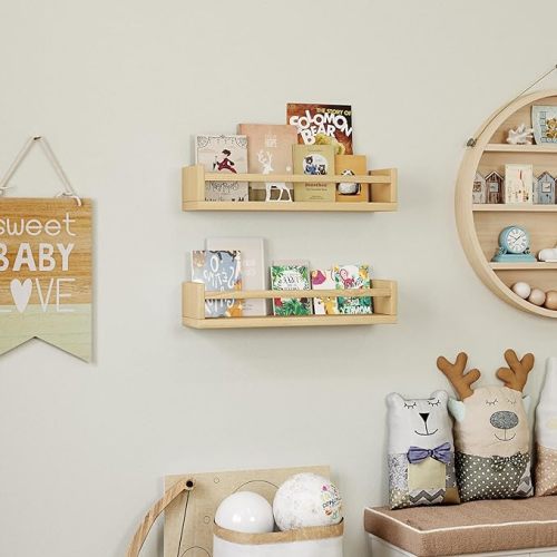 Set of 4 Wall-Mounted Kid's Bookshelf - Wood Floating Nursery Book Shelves - Durable Wood Construction - Ideal for Nursery Decor, Kids Room, Toy Storage