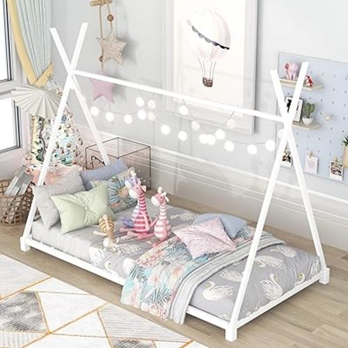 Bellemave Twin Size Platform Bed with Triangle Structure and Slats(Twin White)