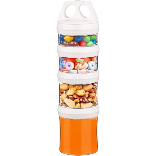 SELEWARE Portable Stackable Food Storage Containers for Snacks Formula Powder and Drinks Twist Lock System Airtight Leak-proof BPA and Phthalate Free 4 Piece Jars 31oz, White