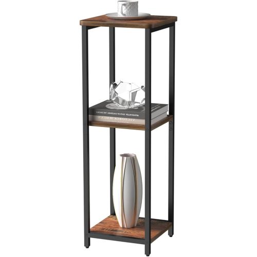10" Wide Square Drink Table with Adjustable Feet - 3-Tier Small Side Table for Apartments, Balcony & Office | Space-Saving, Lightweight & Multi-Functional (Plants, Books, Drinks)