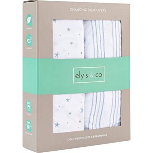 Changing Pad Cover 2 Pack - Baby Changing Pad Cover with 100% Jersey Cotton - Changing Pad Covers for Girls and Boys, Newborn Essentials (Blue Stars & Stripes)