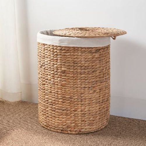 Solhome Ludmilla Round Tall Water Hyacinth Woven Wicker Laundry Hamper - 15" x 15" x 20"