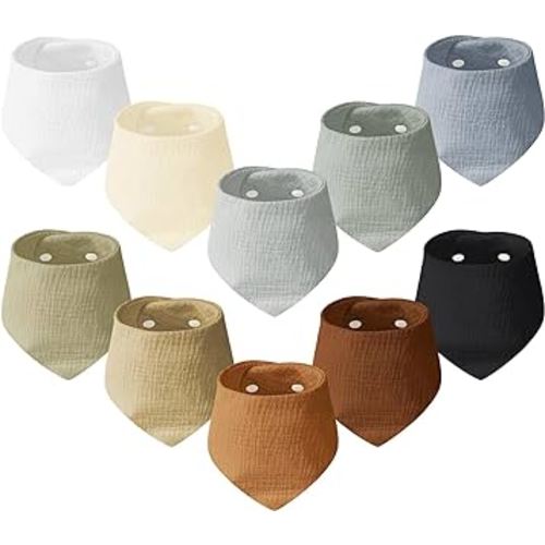 Muslin Baby Drooling Bibs, 10PCS Baby Bandana Drool Bibs, Snap Muslin Cotton Baby Bibs for Girls, Boys, Baby Drool Bibs Anti-Penetration, Strong Water Absorption for Drooling and Teething