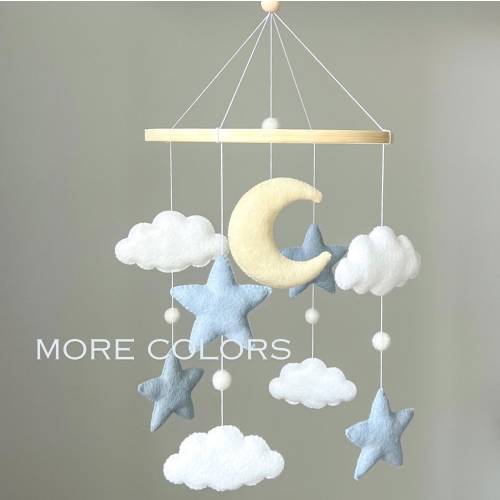 Moon and Stars Crib Mobile Pastel colors,Moon Baby Mobile,Star Mobile,Baby Mobile Boy,Baby Mobile Neutral Nursery Felt Mobile,Hanging Mobile