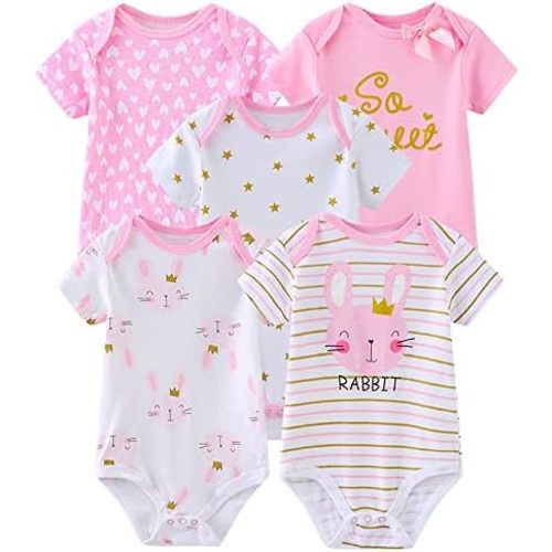 Chamie Newborn Baby Bodysuit 5-Pack Short Sleeve Baby Clothes for Boys and Girls
