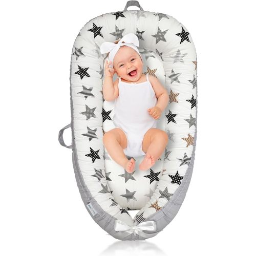 Baby Lounger for Newborn Cover - Newborn Lounger for 0-12 Months, Breathable & Portable Infant Lounger - Adjustable Cotton Soft Baby Floor Seat for Travel, Newborn Essentials- Star
