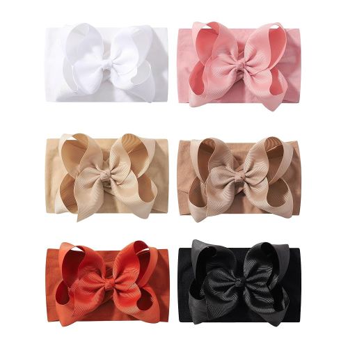 doboi 6PCS Baby Girl Headbands - Ribbon Bow Nylon Hair Accessories for Infants, Newborns, and Toddlers
