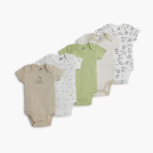 Small Story 5 Pack Printed Short Sleeve Bodysuits - Crazy Dogs, 0-3 M