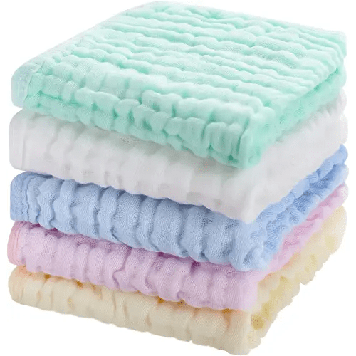 Baby Muslin Washcloths,Natural Purified Muslin Cotton Baby Wipes 6 Layer Absorbent Soft Newborn Baby Face Towel for Sensitive Skin,Baby Registry as Shower 5 Pack 10x10 inches